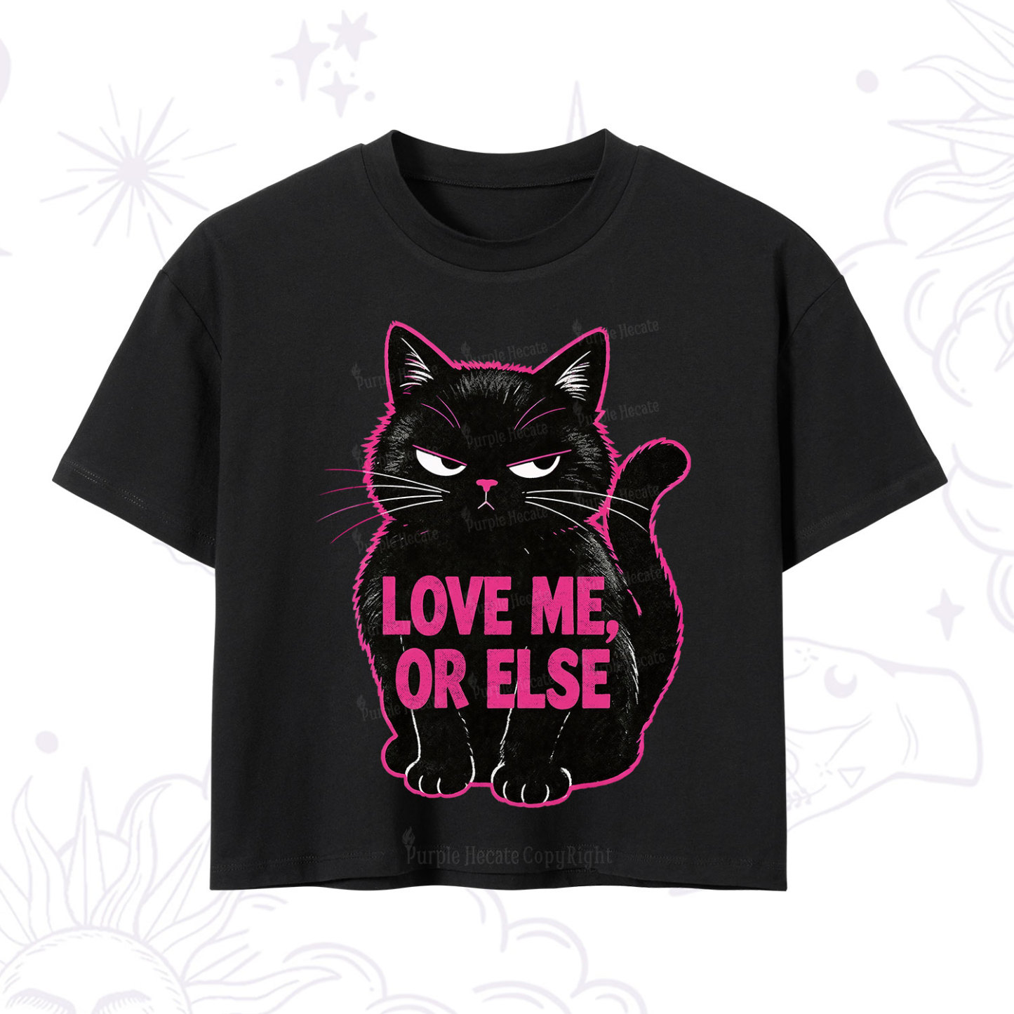 Purplehecate Grumpy Black Cat Love Me or Else Crop T-Shirt