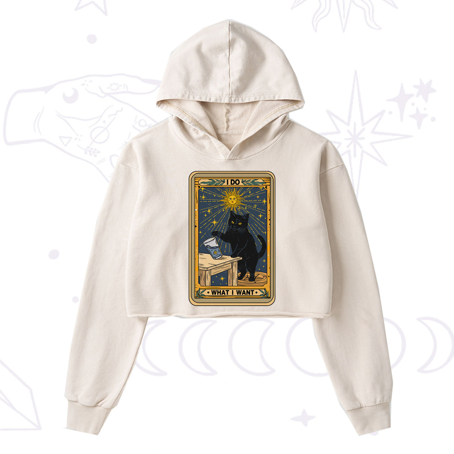 Purplehecate I Do What I Want Cats Washed Cropped Hoodie