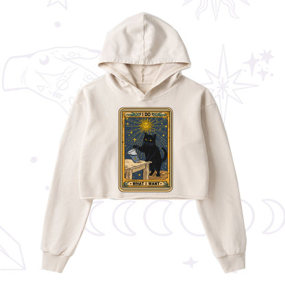 Purplehecate I Do What I Want Cats Washed Cropped Hoodie