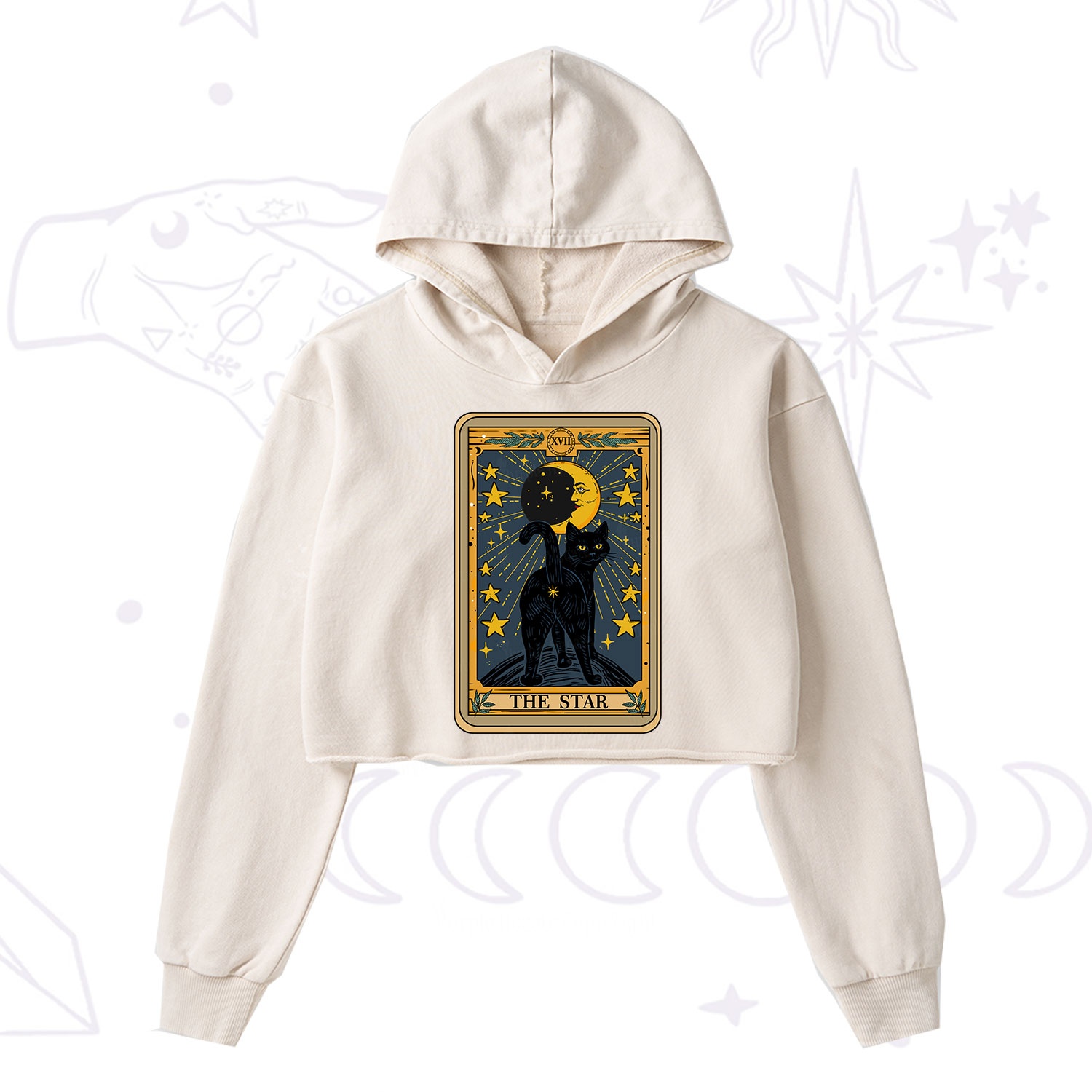 Purplehecate The Star Tarot Cat Washed Cropped Hoodie