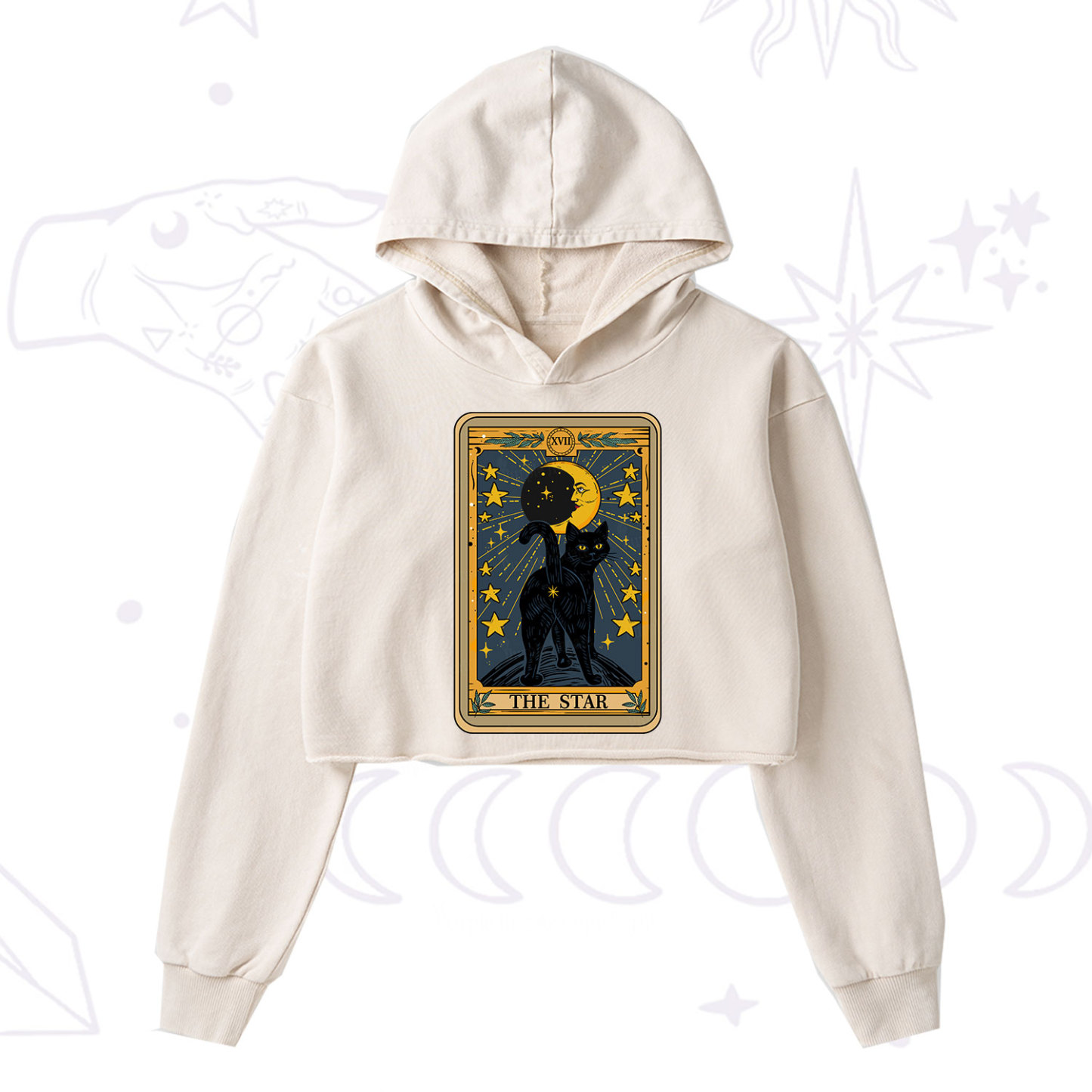 Purplehecate The Star Tarot Cat Washed Cropped Hoodie