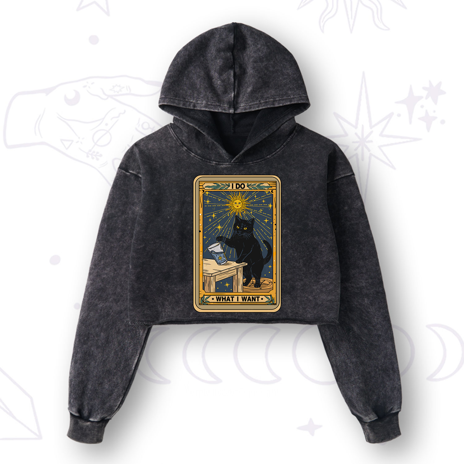 Purplehecate I Do What I Want Cats Washed Cropped Hoodie