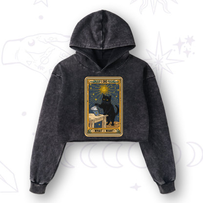 Purplehecate I Do What I Want Cats Washed Cropped Hoodie