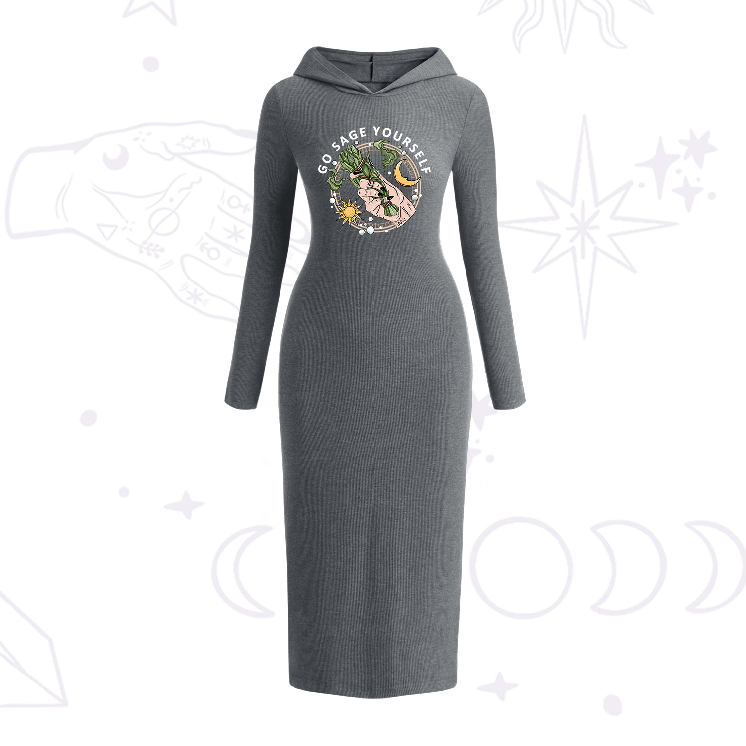 Purplehecate Go Sage Yourself Hooded Knit Dress