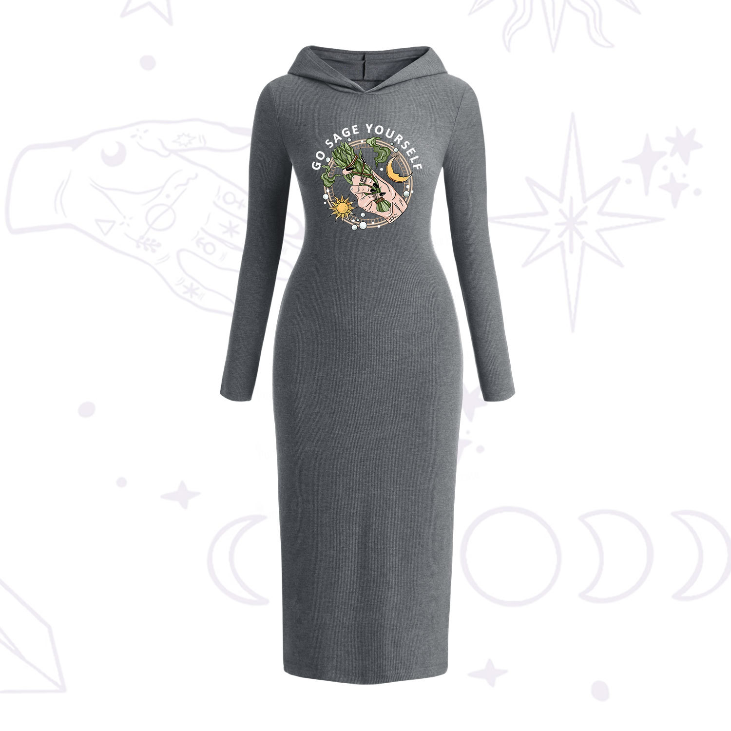 Purplehecate Go Sage Yourself Hooded Knit Dress