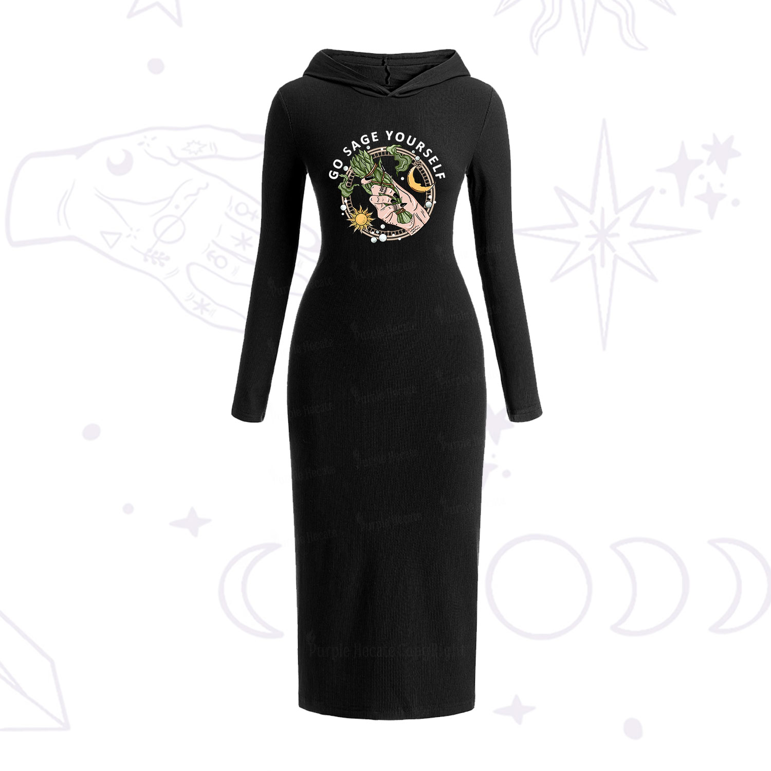Purplehecate Go Sage Yourself Hooded Knit Dress
