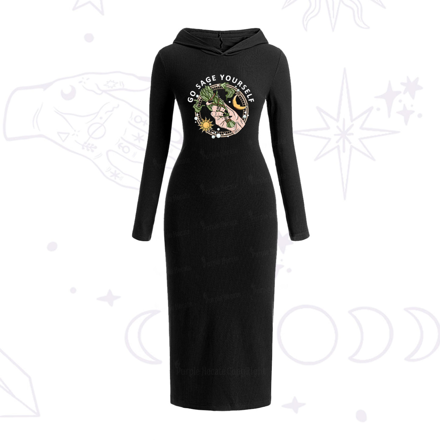 Purplehecate Go Sage Yourself Hooded Knit Dress