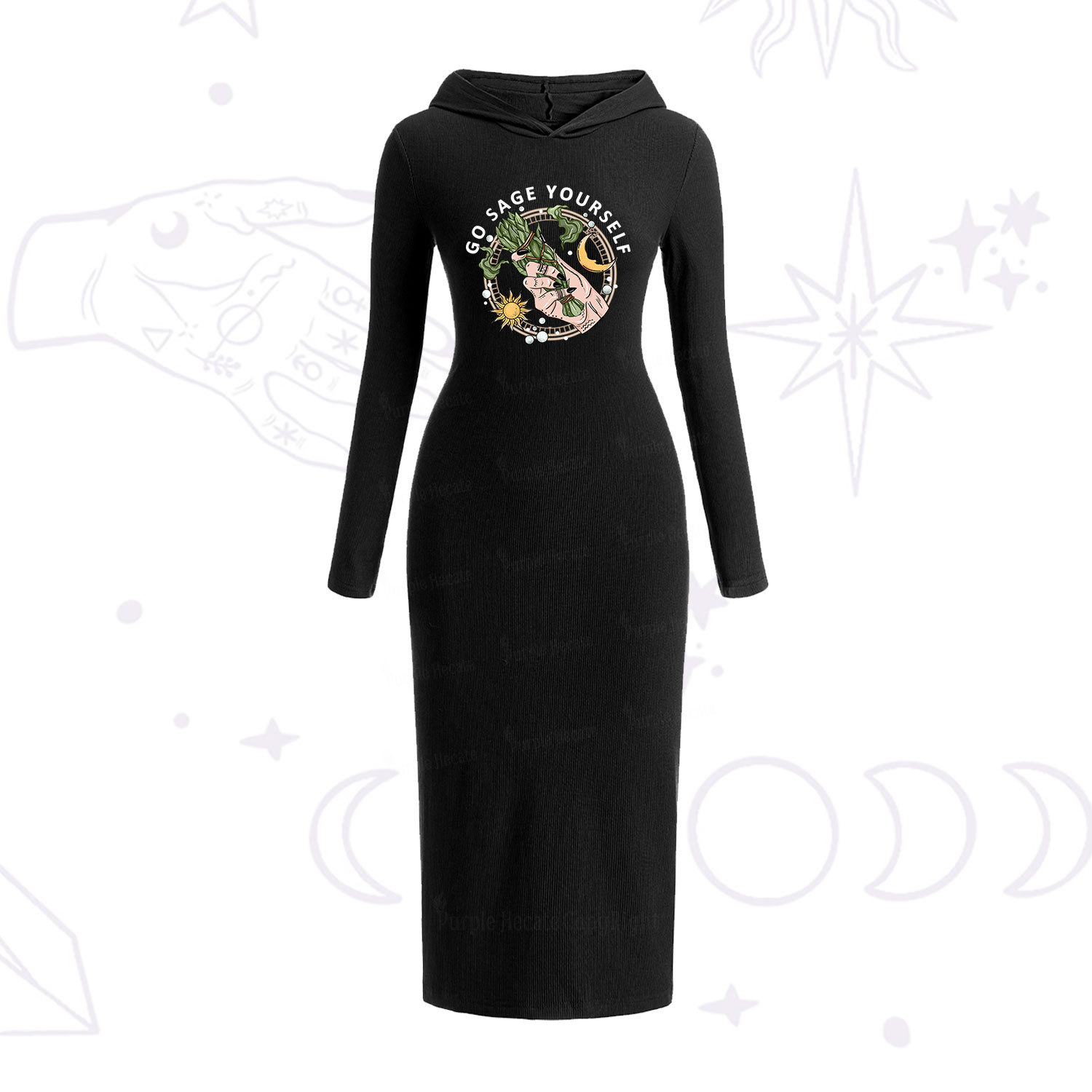 Purplehecate Go Sage Yourself Hooded Knit Dress