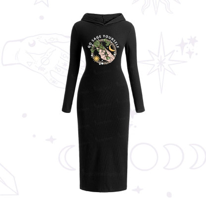 Purplehecate Go Sage Yourself Hooded Knit Dress