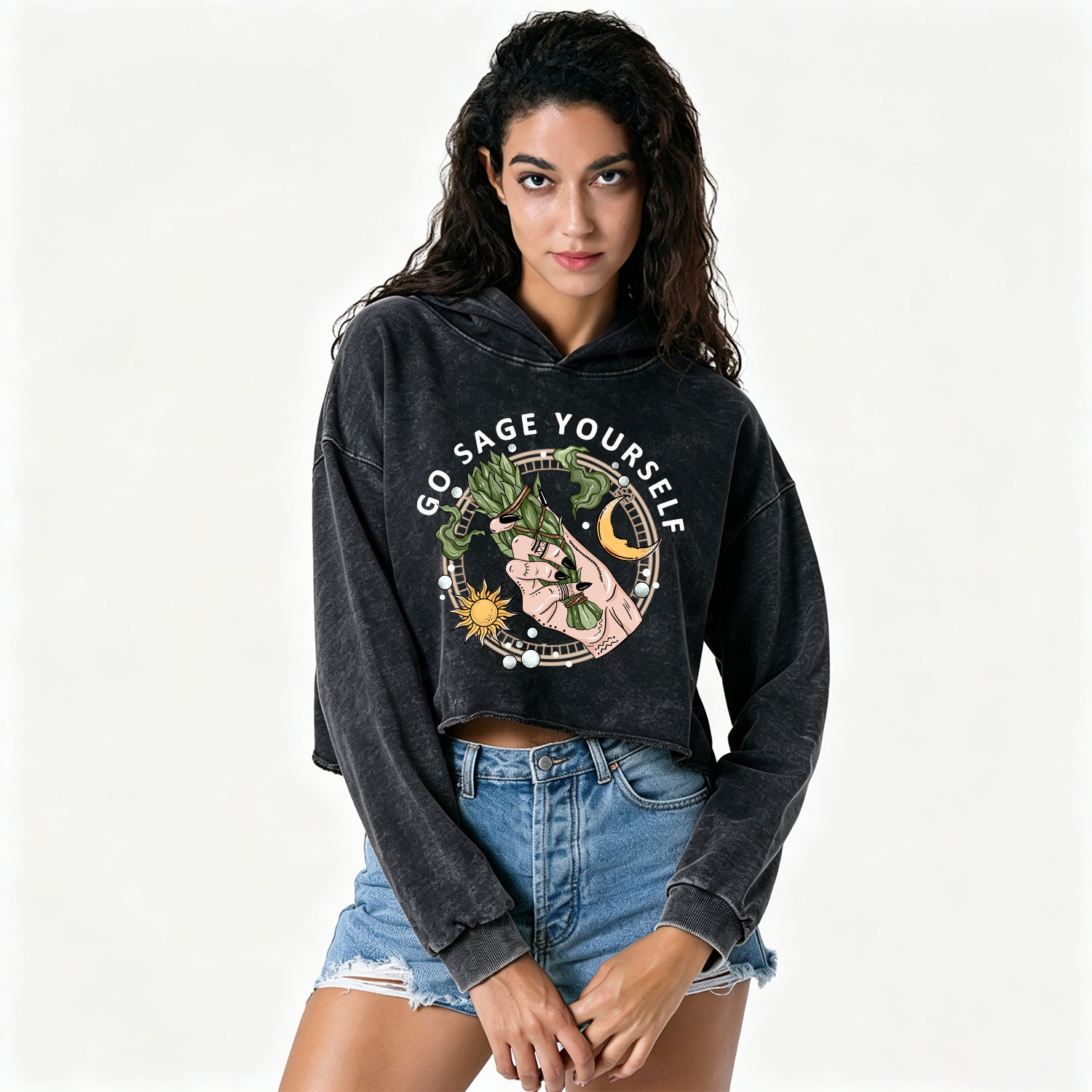 Purplehecate Go Sage Yourself Washed Cropped Hoodie