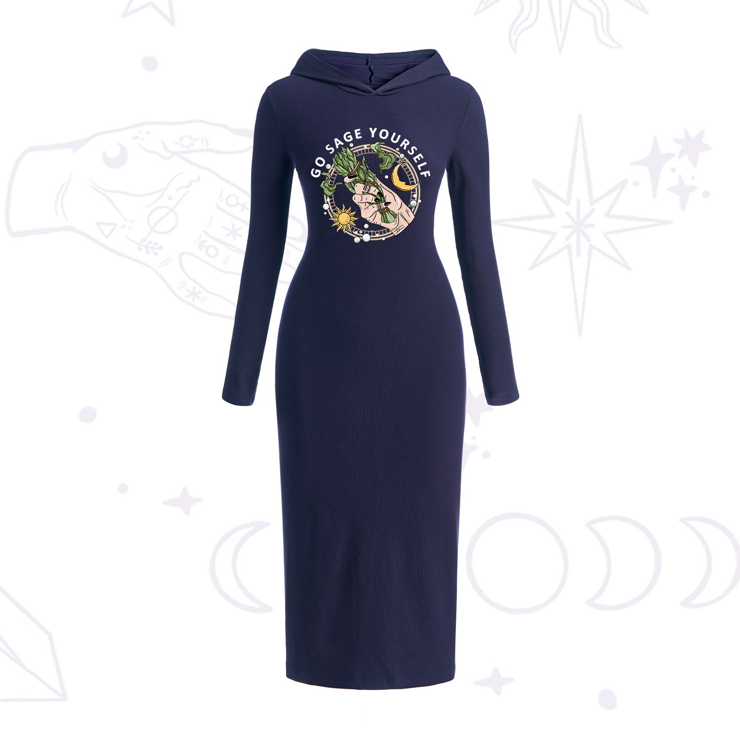 Purplehecate Go Sage Yourself Hooded Knit Dress