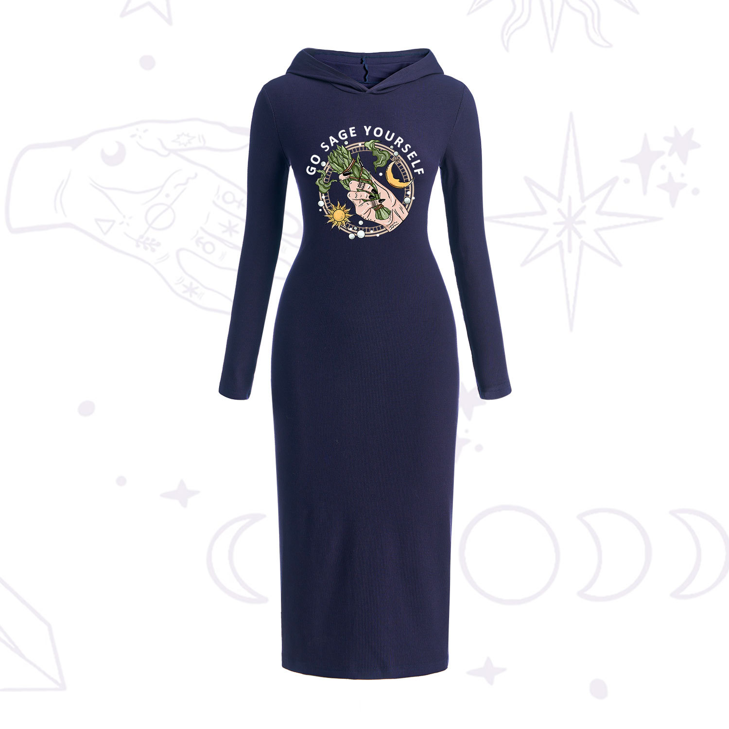 Purplehecate Go Sage Yourself Hooded Knit Dress