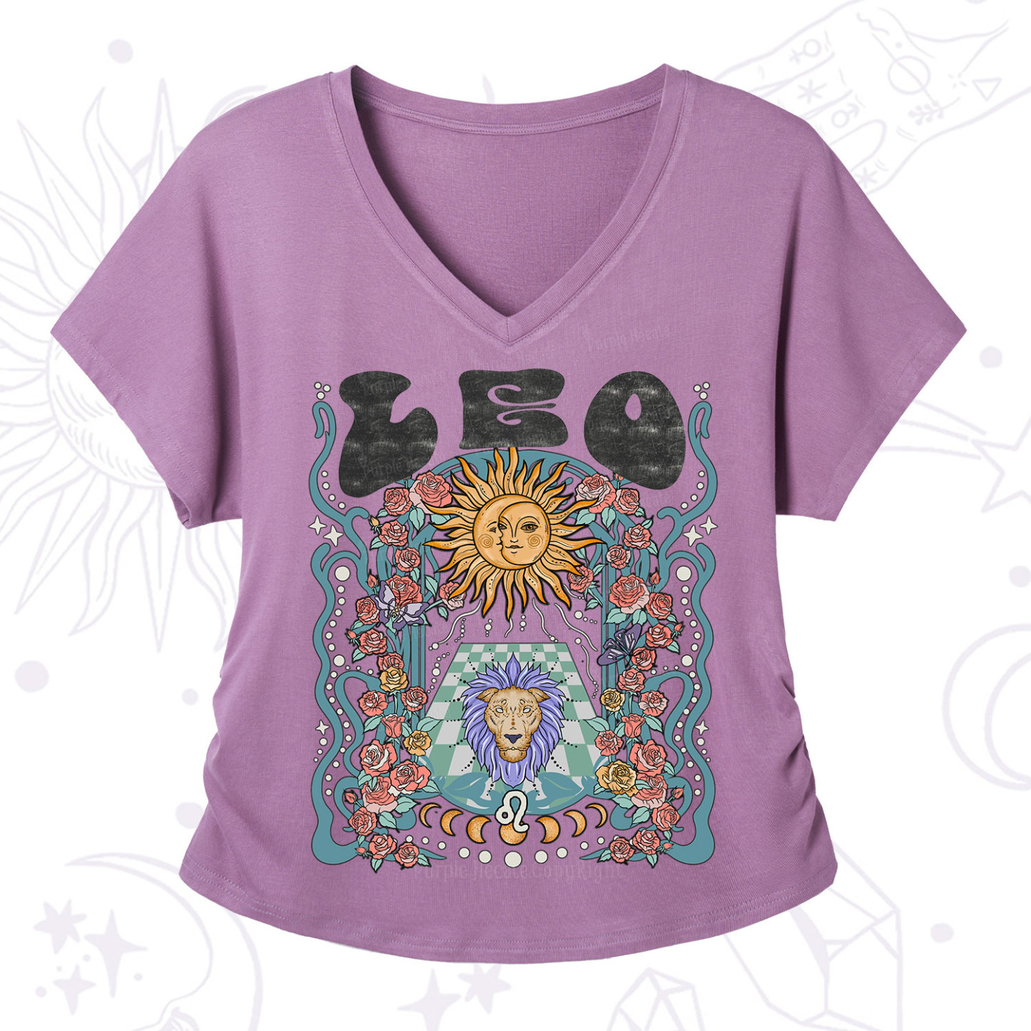 Purplehecate Leo Spirit Zodiac V-Neck T-Shirt