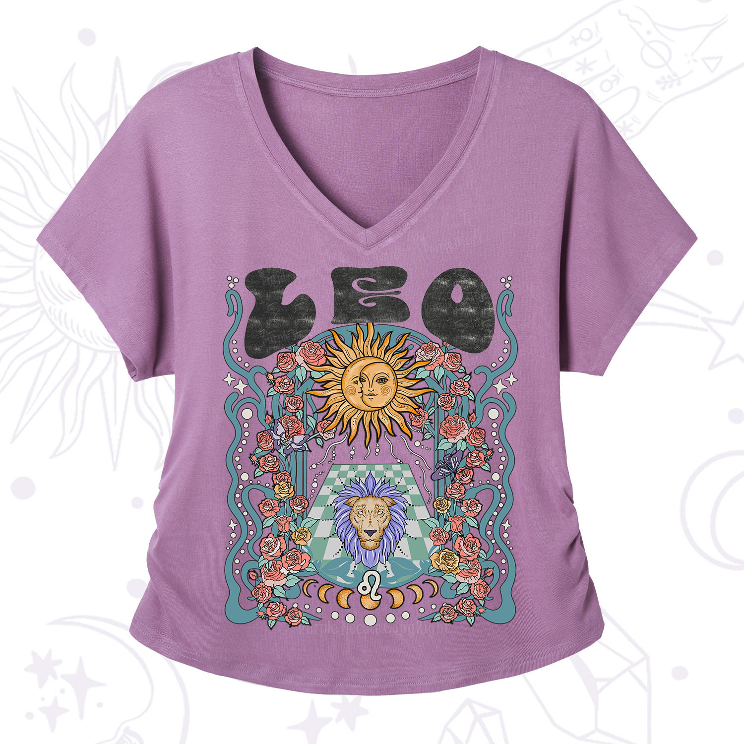 Purplehecate Leo Spirit Zodiac V-Neck T-Shirt