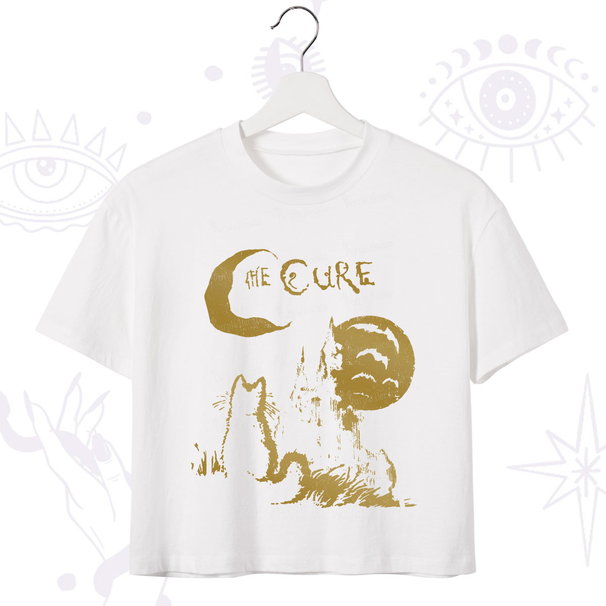 Purplehecate Goth Moon Cat Post-Punk Crop T-Shirt