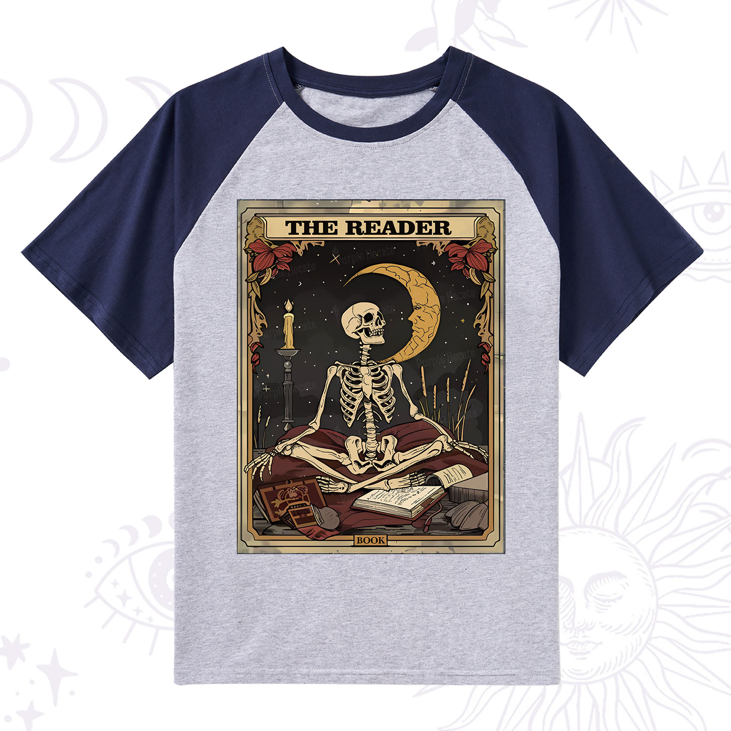 Purplehecate The Reader Tarot Card  Raglan Short Sleeve T‑Shirt
