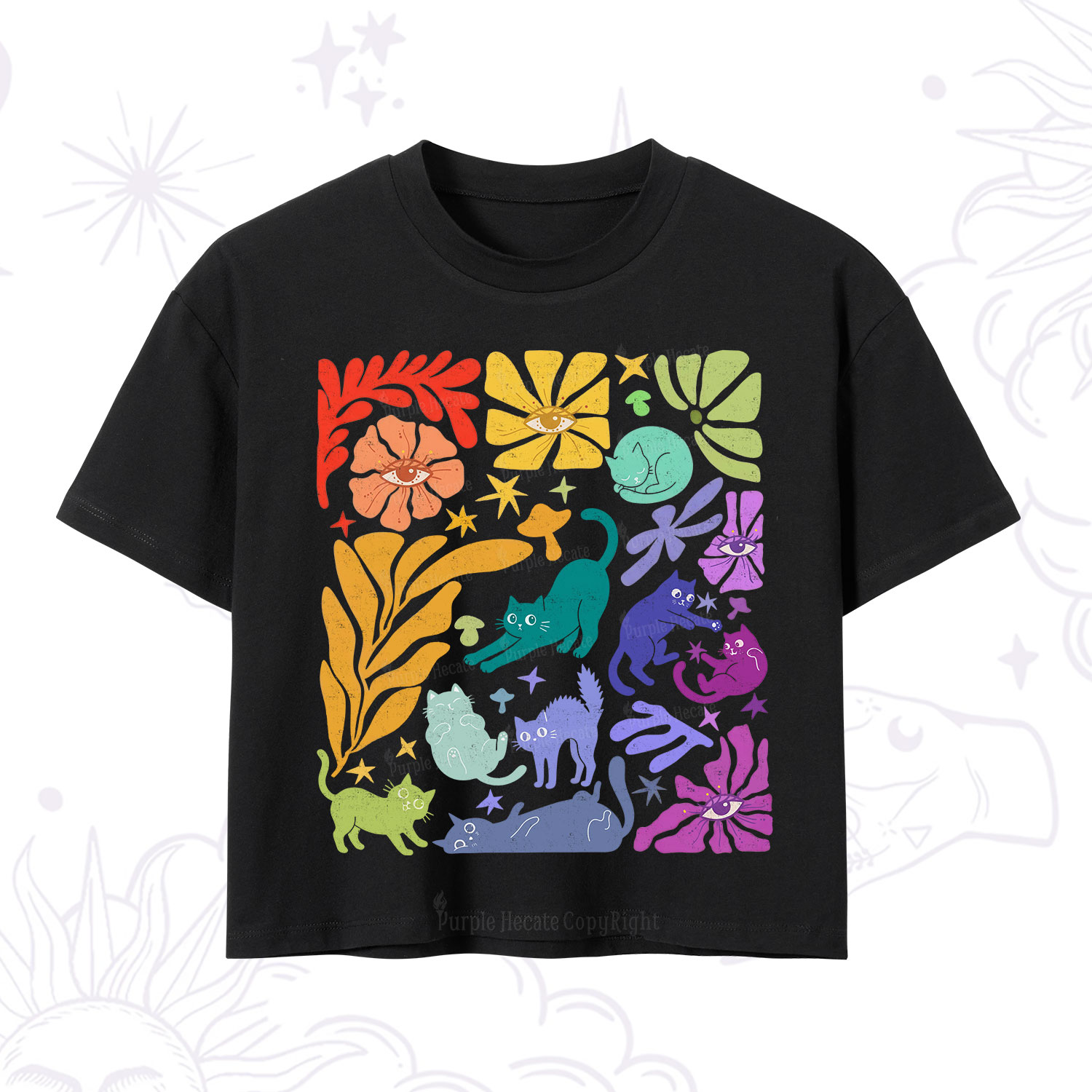 Purplehecate Rainbow Pride Cats Crop T-Shirt