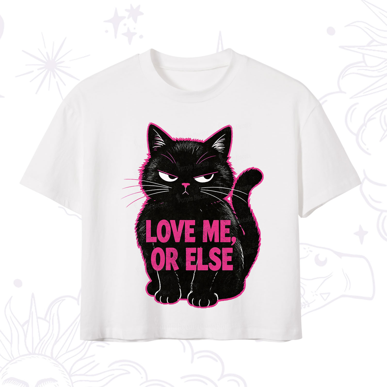 Purplehecate Grumpy Black Cat Love Me or Else Crop T-Shirt