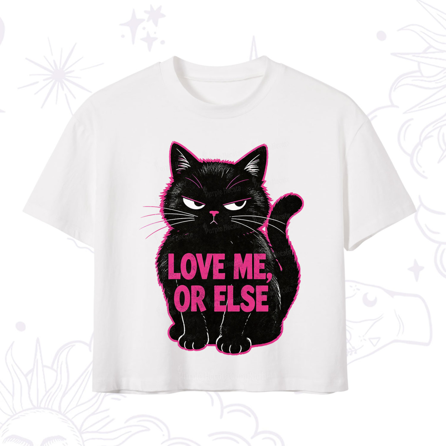 Purplehecate Grumpy Black Cat Love Me or Else Crop T-Shirt