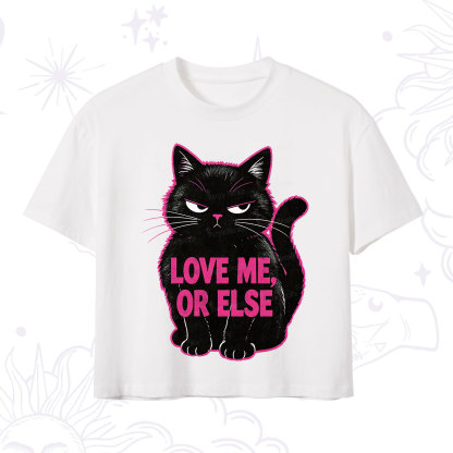 Purplehecate Grumpy Black Cat Love Me or Else Crop T-Shirt