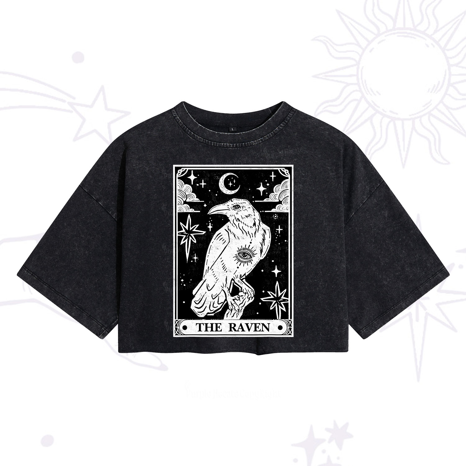 Purplehecate The Raven Tarot Washed Cropped T-Shirt