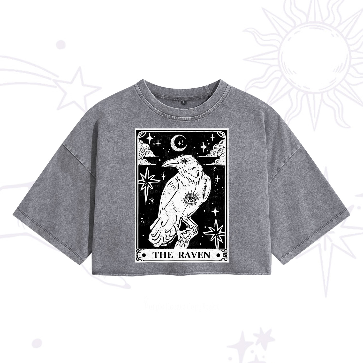 Purplehecate The Raven Tarot Washed Cropped T-Shirt