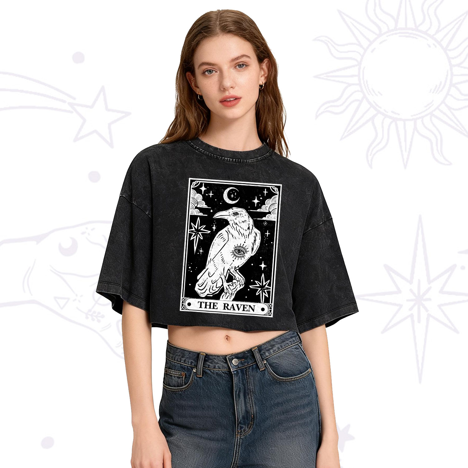Purplehecate The Raven Tarot Washed Cropped T-Shirt