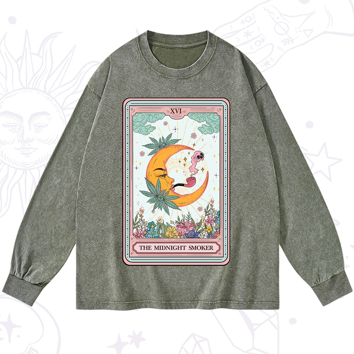 Purplehecate The Midnight Smoker Tarot Washed Long Sleeve Shirt