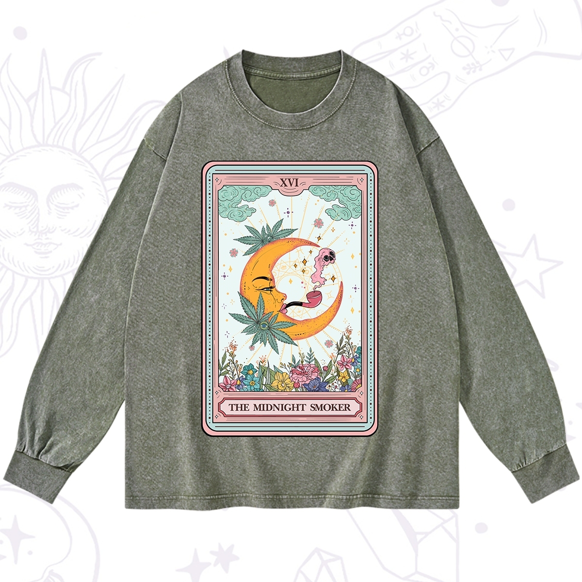 Purplehecate The Midnight Smoker Tarot Washed Long Sleeve Shirt