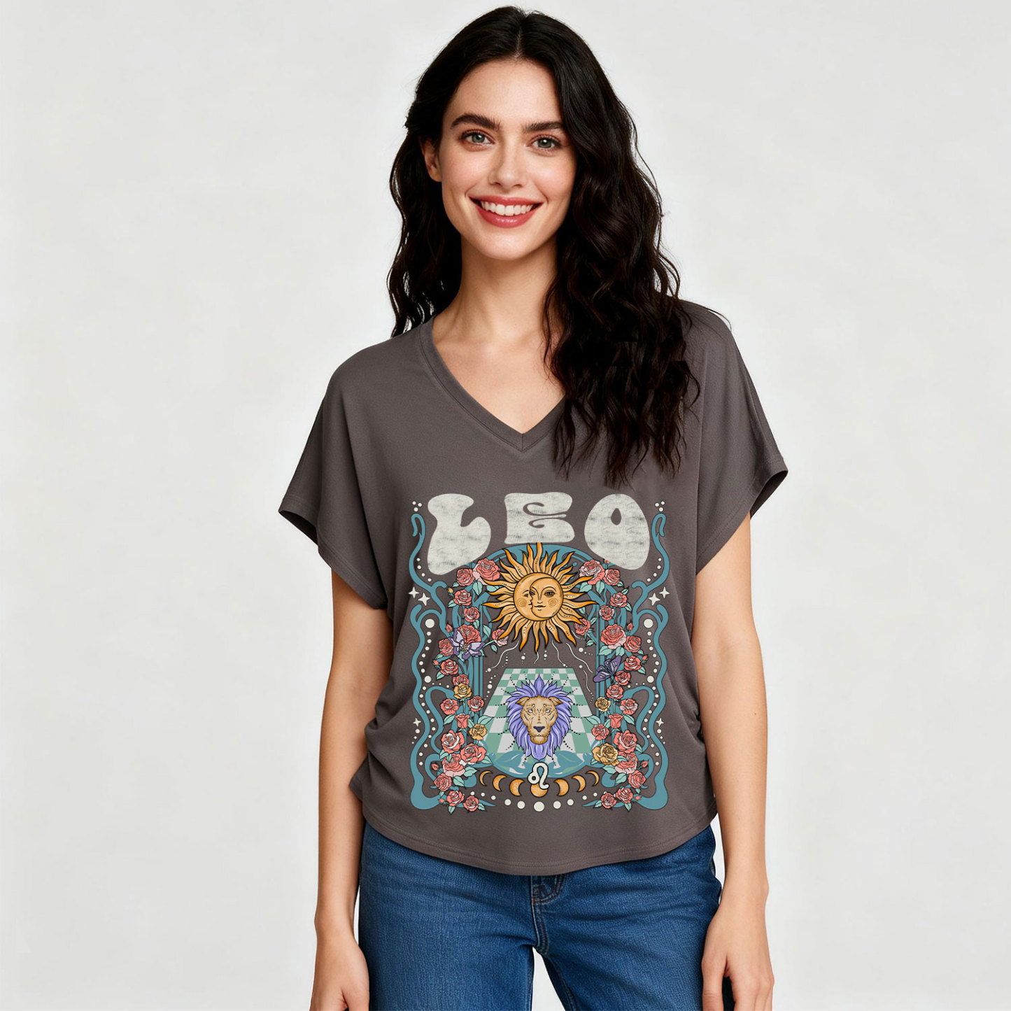 Purplehecate Leo Spirit Zodiac V-Neck T-Shirt
