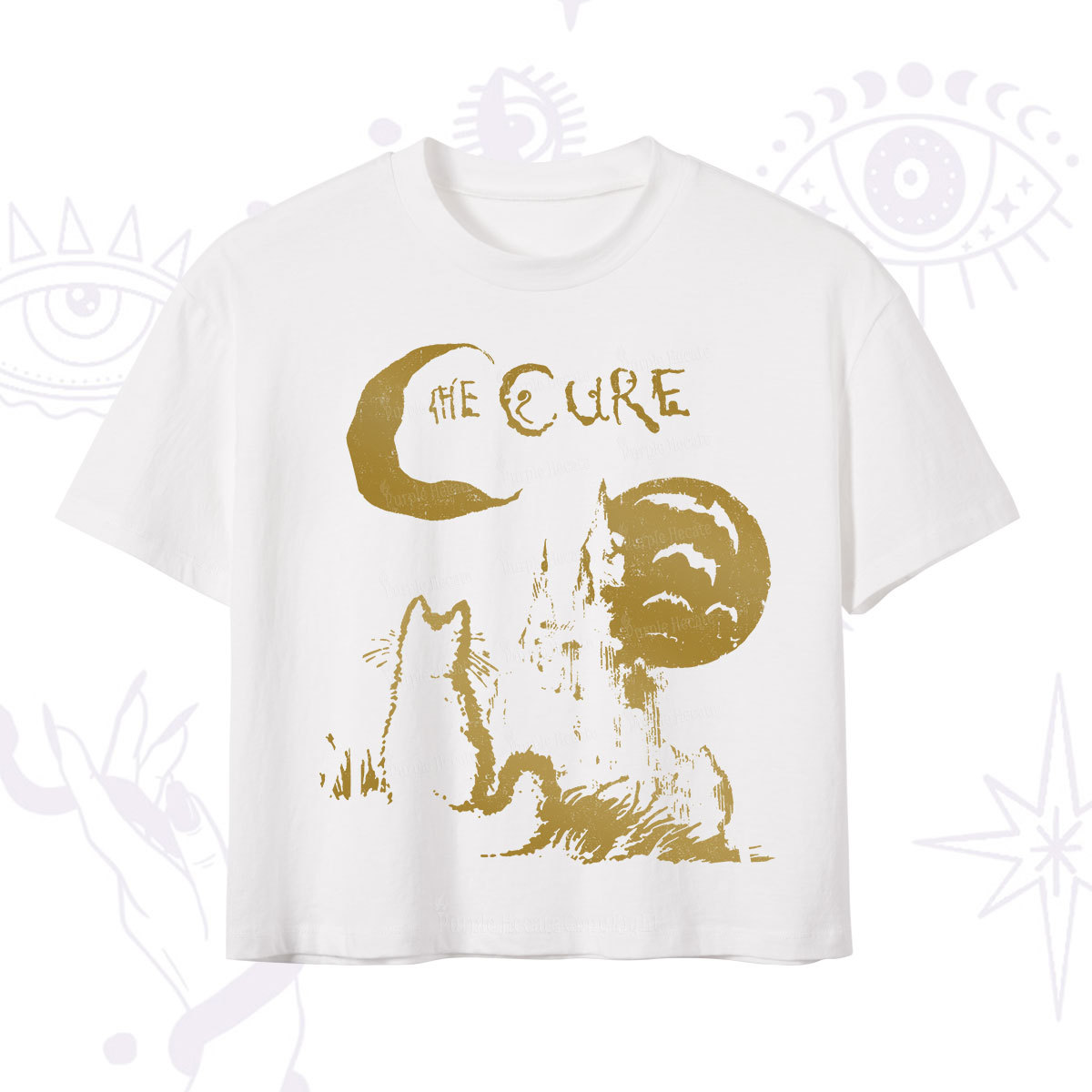 Purplehecate Goth Moon Cat Post-Punk Crop T-Shirt