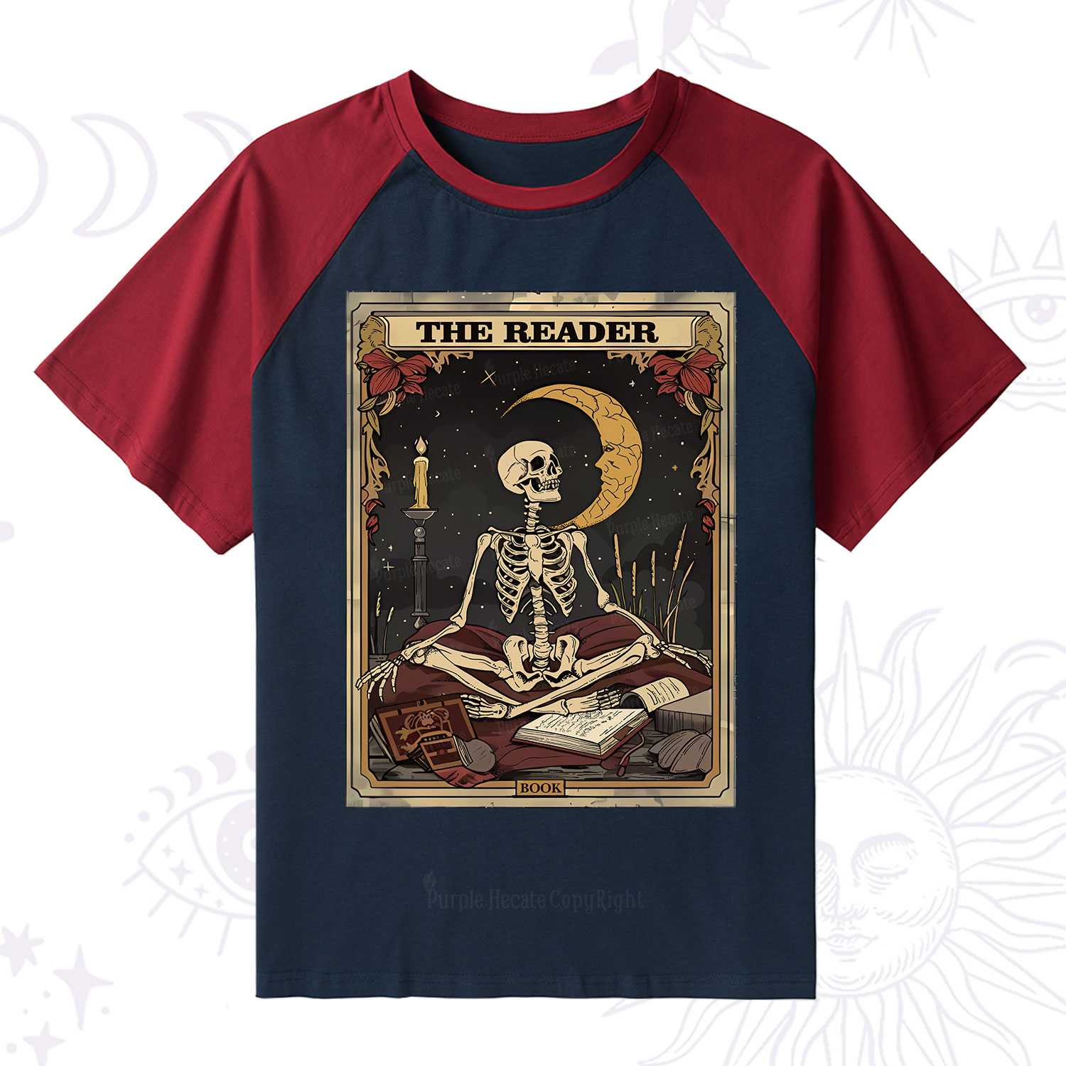 Purplehecate The Reader Tarot Card  Raglan Short Sleeve T‑Shirt