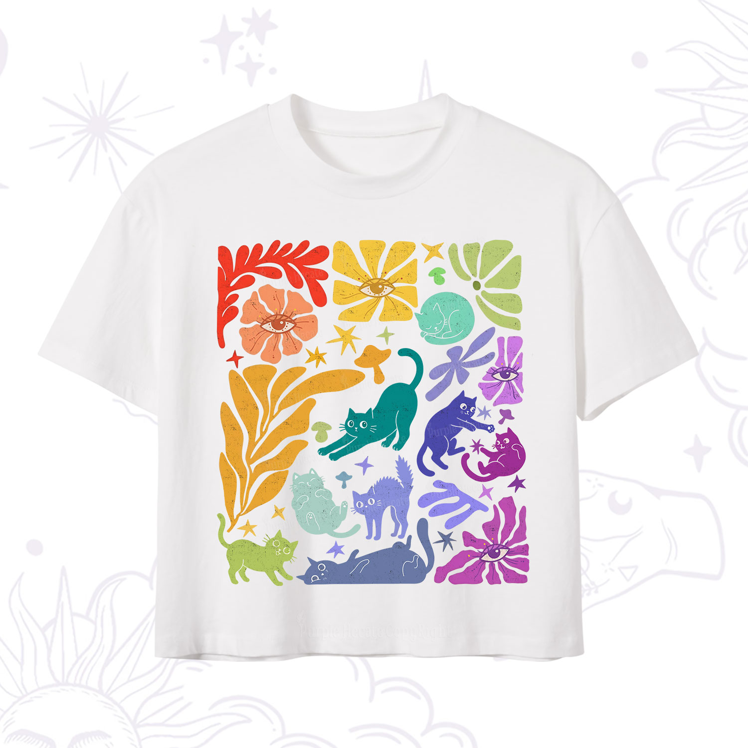 Purplehecate Rainbow Pride Cats Crop T-Shirt
