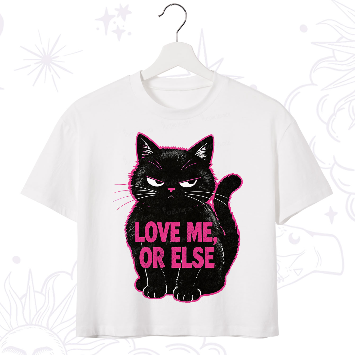 Purplehecate Grumpy Black Cat Love Me or Else Crop T-Shirt