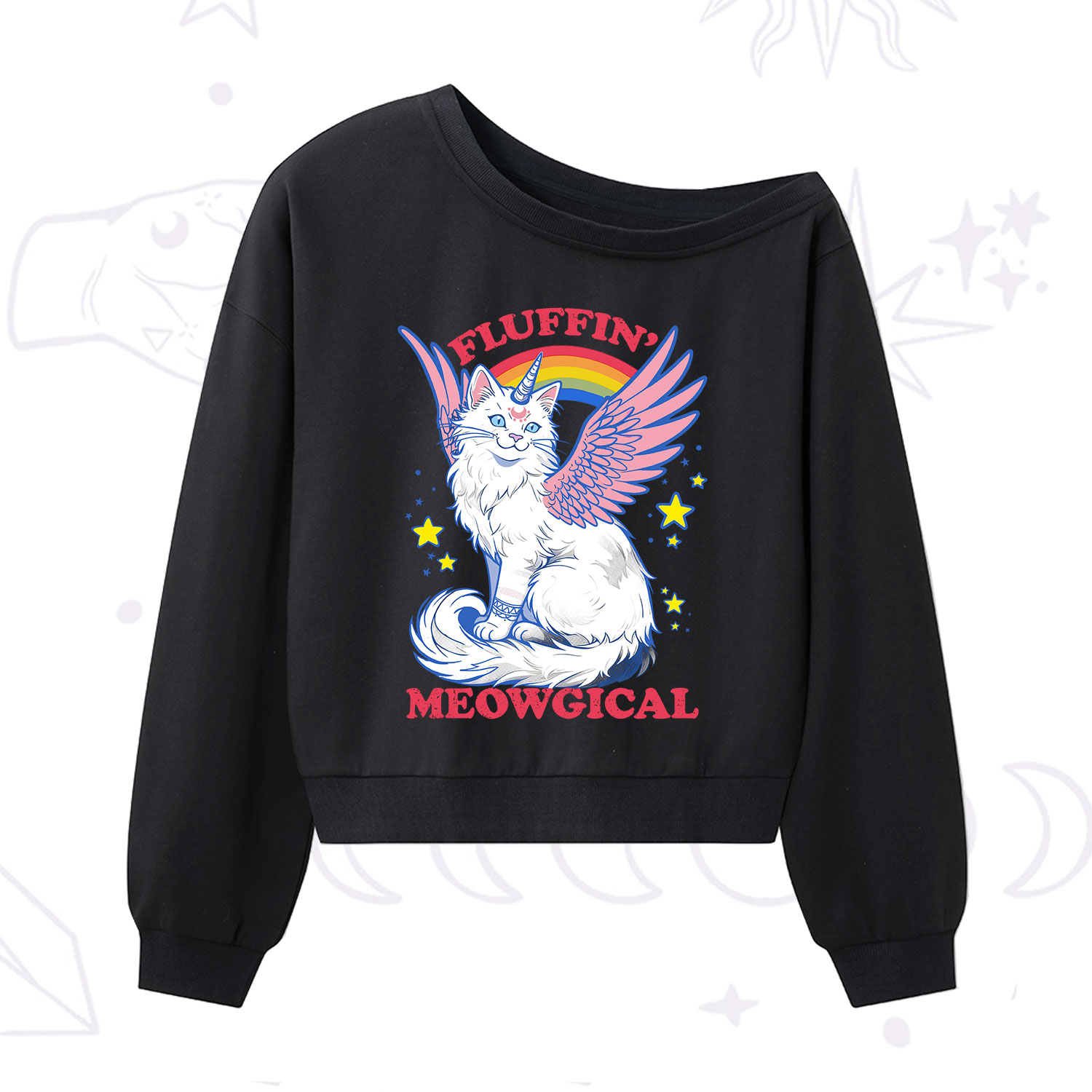Purplehecate Fluffin Meowgical One Shoulder Sweatshirt