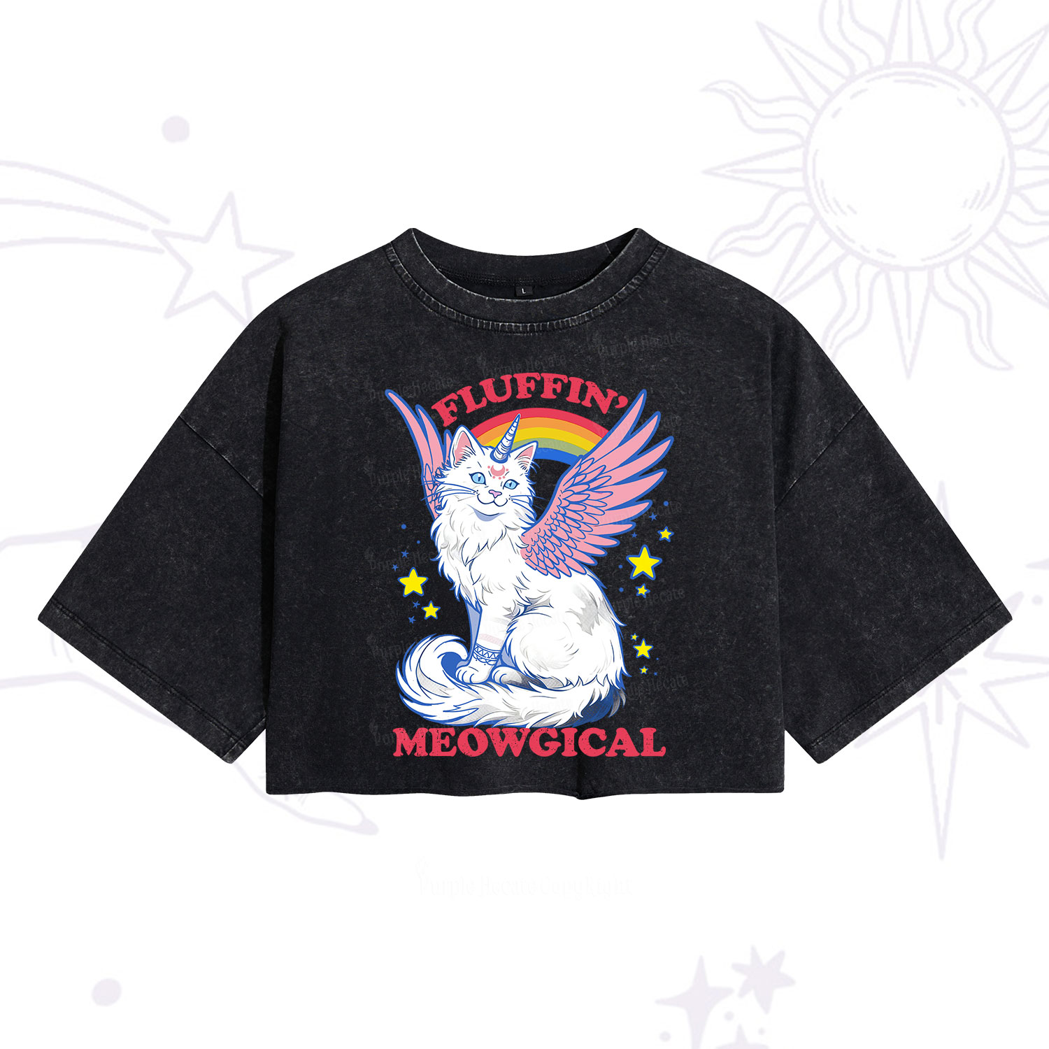 Purplehecate Fluffin Meowgical Washed Cropped T-Shirt