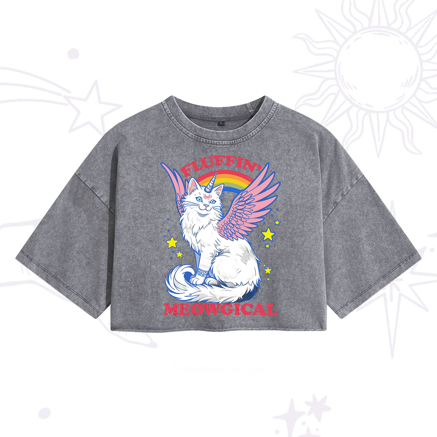 Purplehecate Fluffin Meowgical Washed Cropped T-Shirt