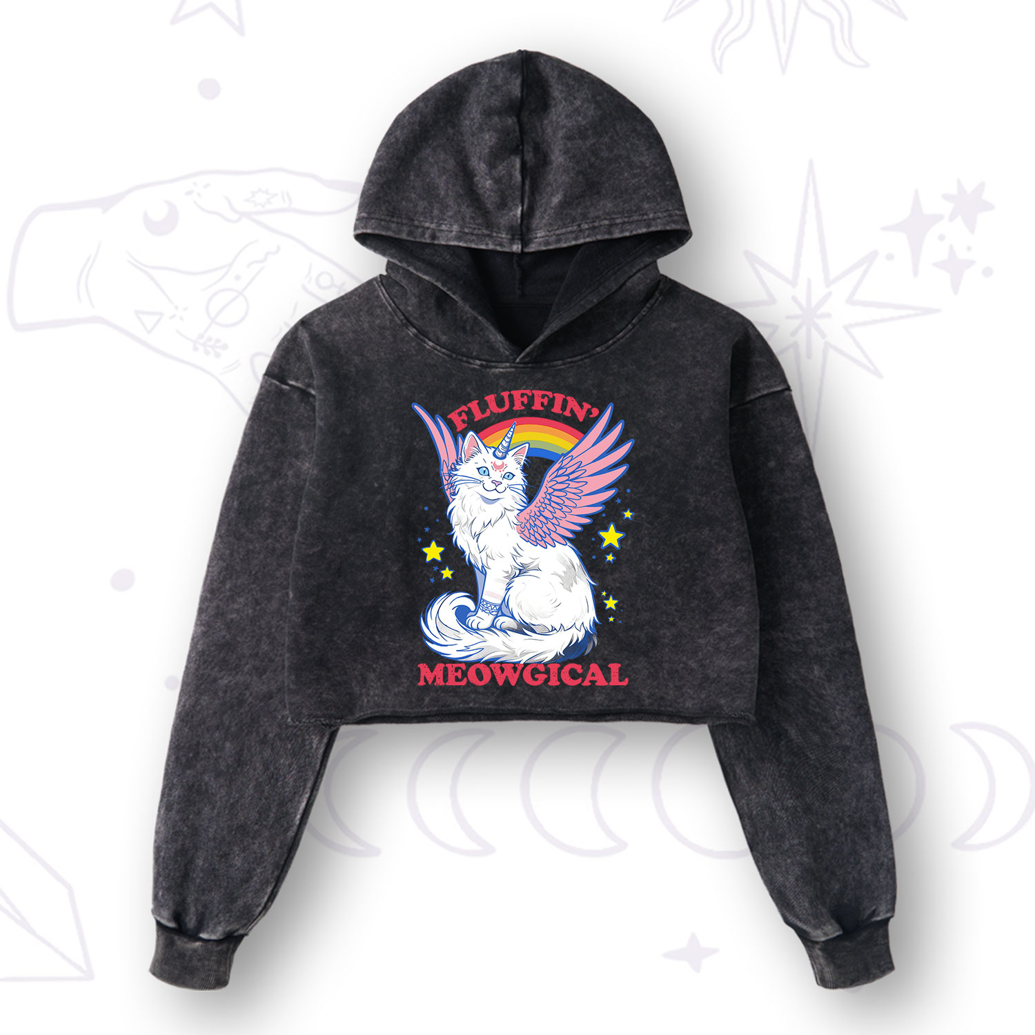 Purplehecate Fluffin Meowgical Washed Cropped Hoodie