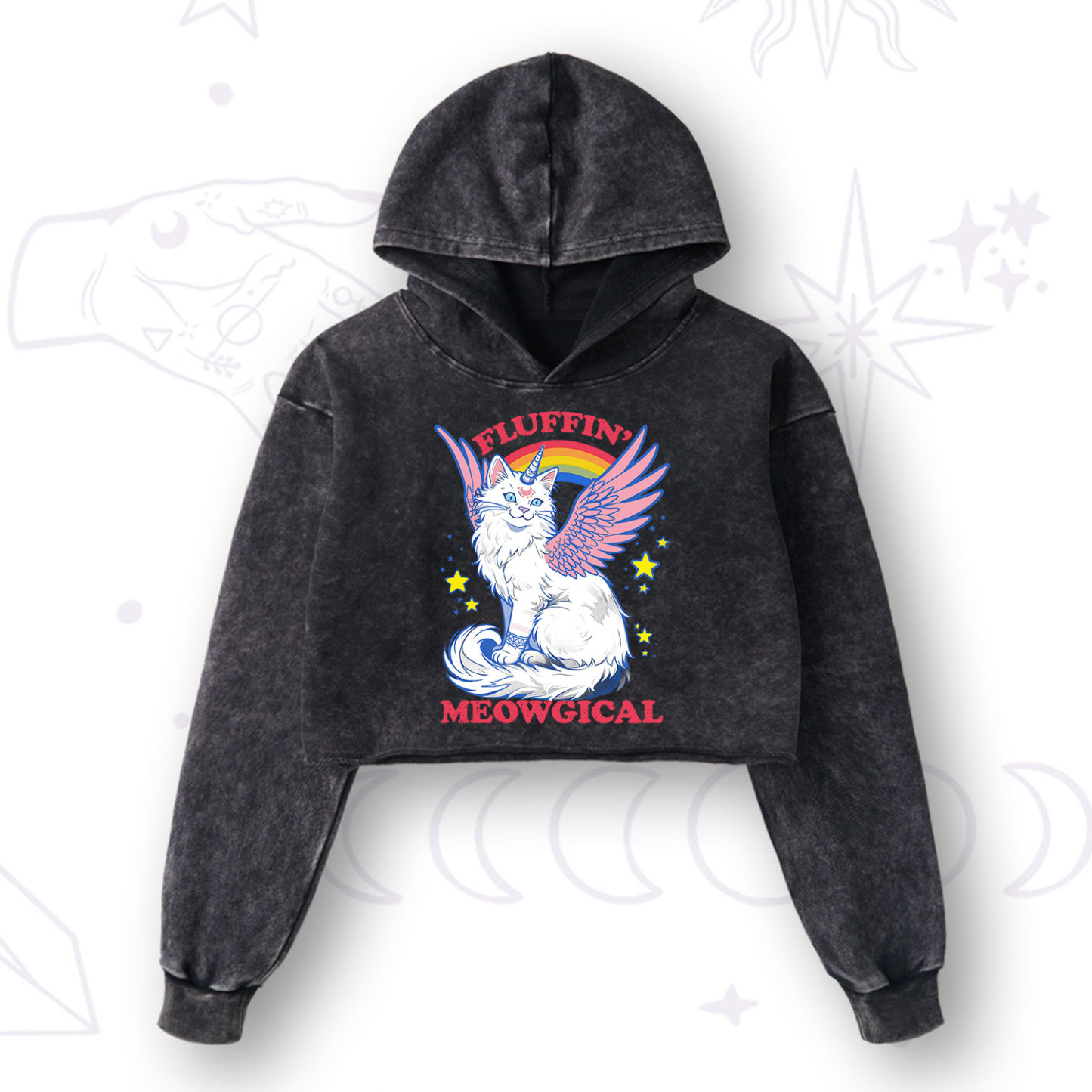Purplehecate Fluffin Meowgical Washed Cropped Hoodie