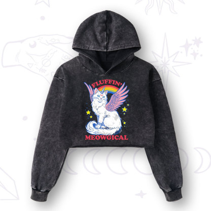 Purplehecate Fluffin Meowgical Washed Cropped Hoodie