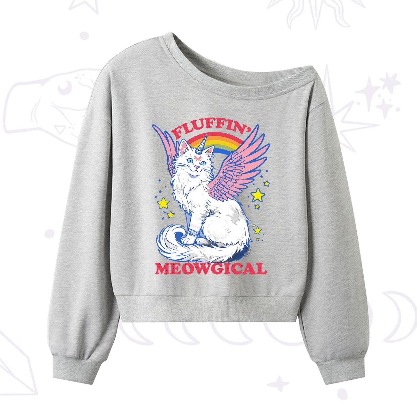 Purplehecate Fluffin Meowgical One Shoulder Sweatshirt