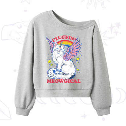 Purplehecate Fluffin Meowgical One Shoulder Sweatshirt