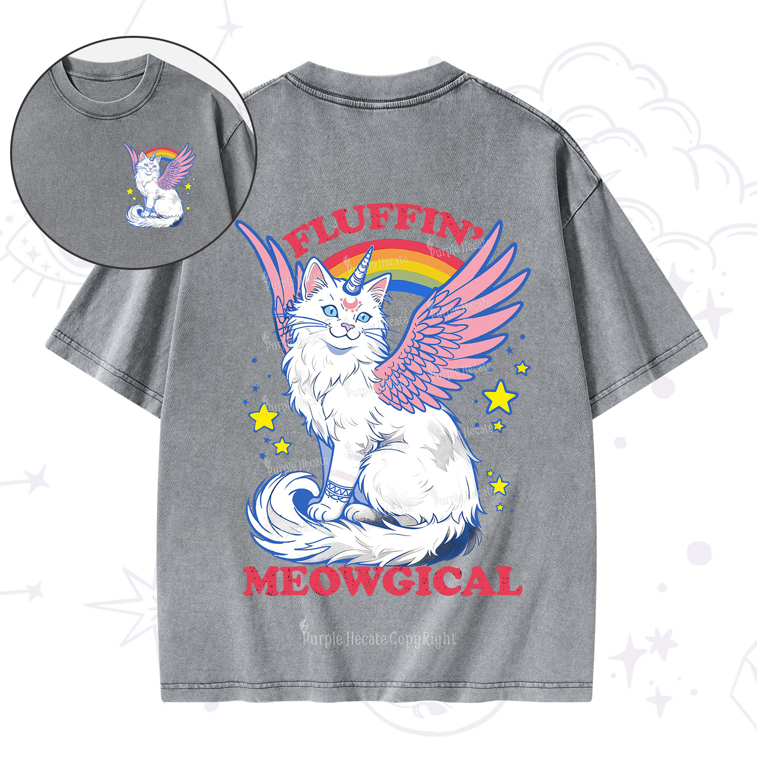 Purplehecate Fluffin Meowgical Washed T-Shirt