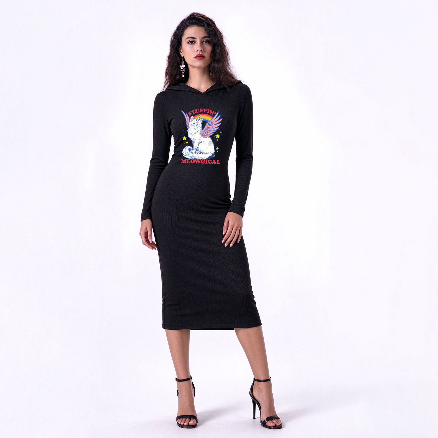 Purplehecate Fluffin Meowgical Hooded Knit Dress