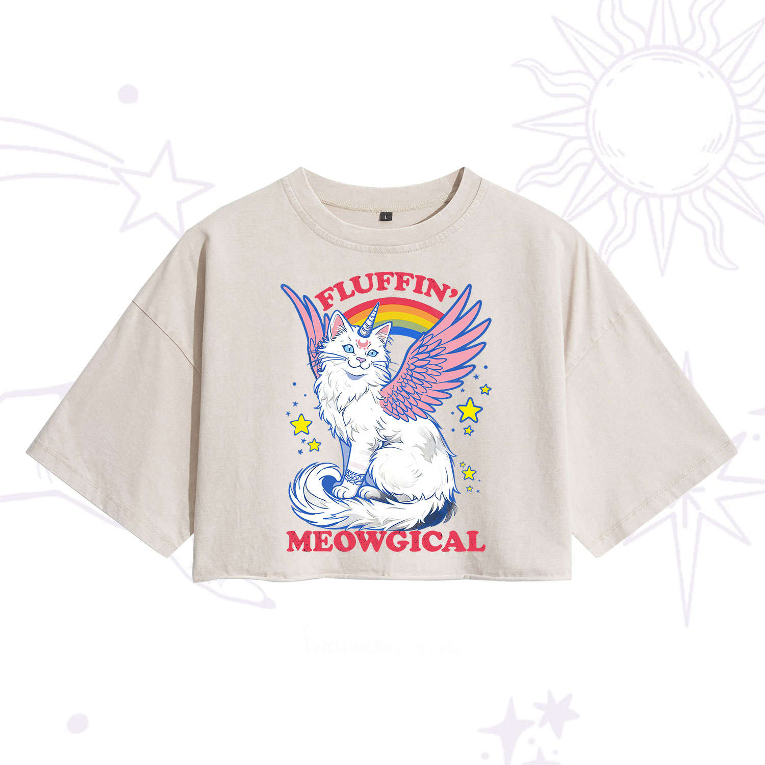 Purplehecate Fluffin Meowgical Washed Cropped T-Shirt