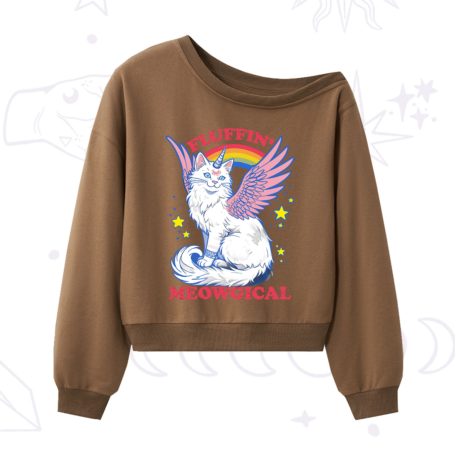 Purplehecate Fluffin Meowgical One Shoulder Sweatshirt
