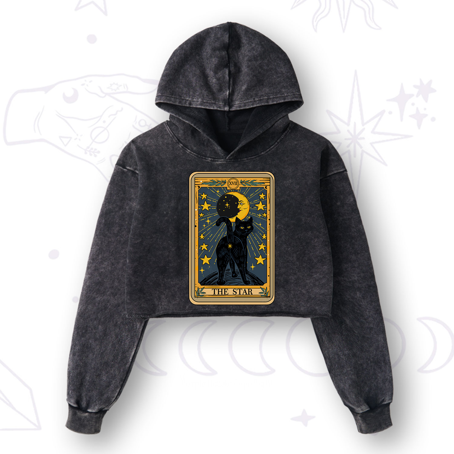 Purplehecate The Star Tarot Cat Washed Cropped Hoodie