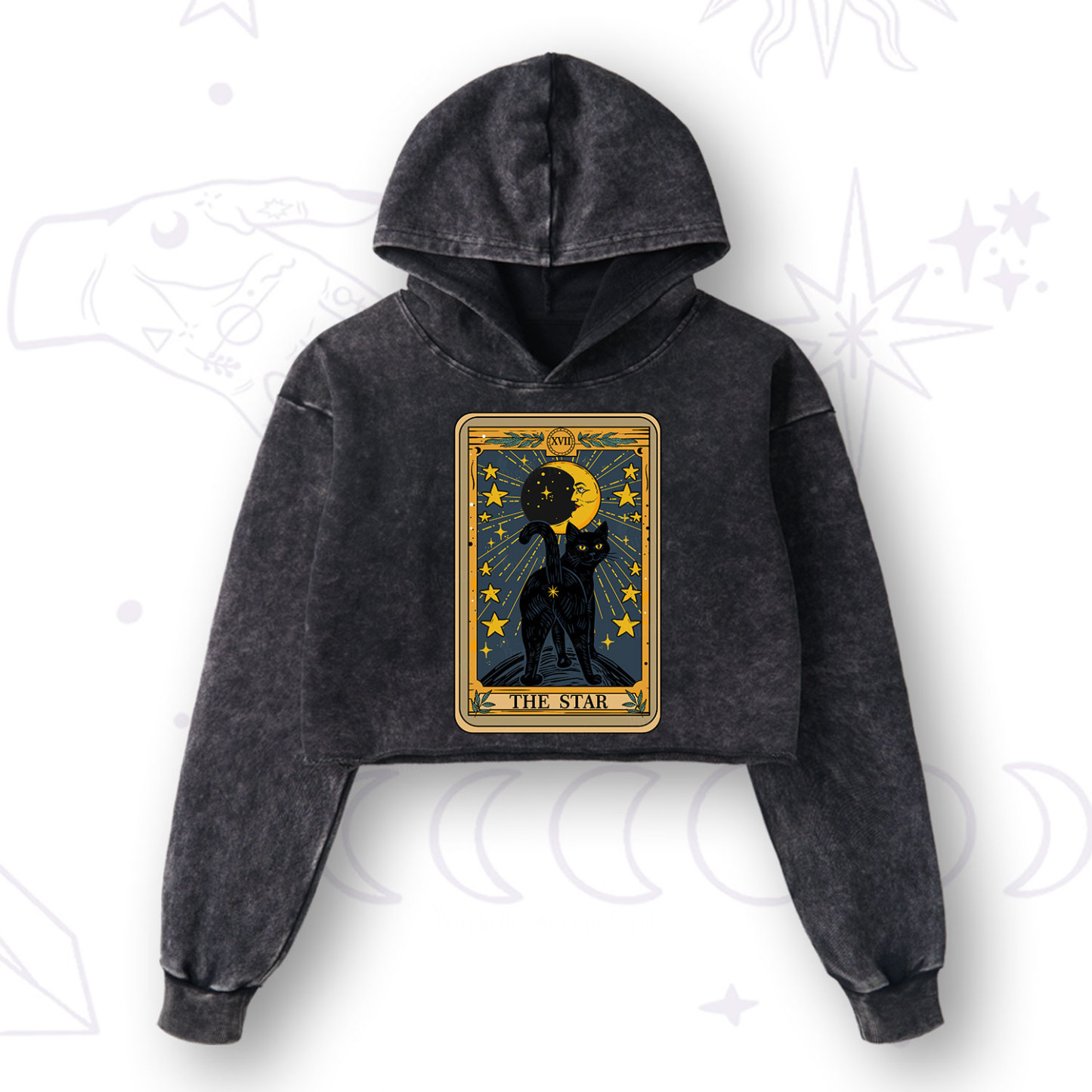 Purplehecate The Star Tarot Cat Washed Cropped Hoodie
