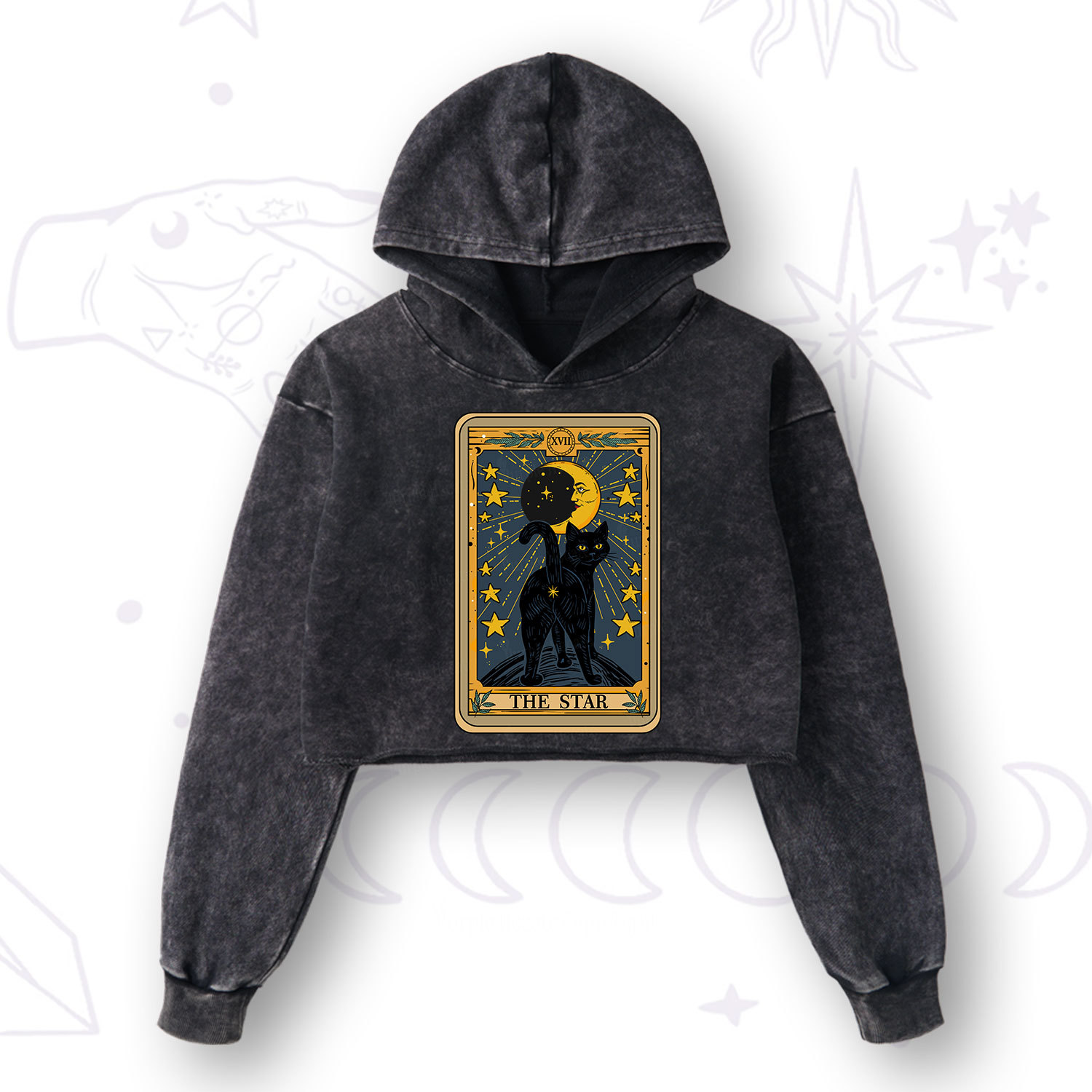 Purplehecate The Star Tarot Cat Washed Cropped Hoodie