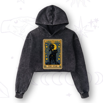 Purplehecate The Star Tarot Cat Washed Cropped Hoodie